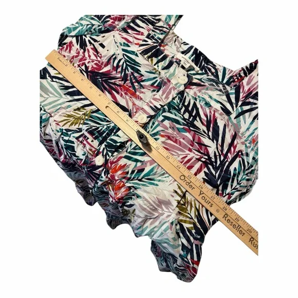BeachLunchLounge Tropical Leaf Linen Blend Ruffle Button Dress M DS1 - Picture 5 of 6